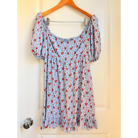 Reformation Bristol Blue Floral Puff Sleeve Smocked Mini Dress Petunia Sz Small - Picture 4 of 8
